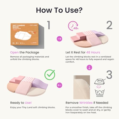 Tiny Land Soft Foam Climbing Blocks for Toddlers, 6-Piece Foam Blocks | Indoor Playground Baby Climbing Toys, Ideal Gift for Kids Activity Crawling and Sliding Foam Play Set (Pink Pastel) - color: Pink Pastel