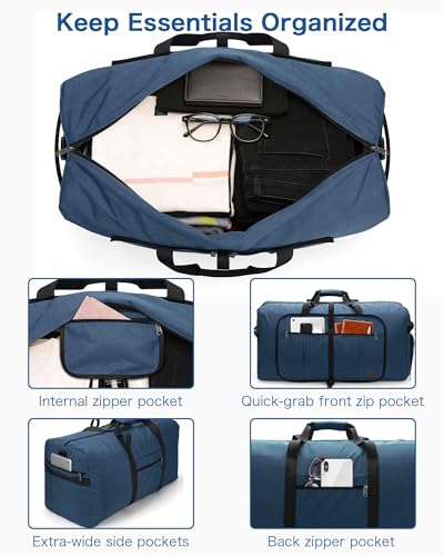 120L Foldable Waterproof Travel Duffel Bag for Men and Women with Shoe Compartment (Dark Blue, EXTRA LARGE, 120L) - color: Dark Blue, size: 120L