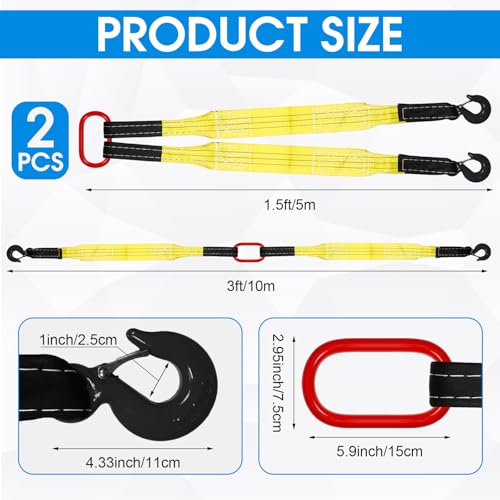 2 Pack Lifting Slings Straps with Hooks Web Slings Capacity Polyester Bridle Sling Heavy Duty Two Leg Lifting Straps for Engines Cranes Hoists Truck (5.5ft,Yellow) - color: Yellow, size: 5.5ft