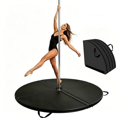 Foldable Pole Crash Mat, Pole Dance Mat, Anti-Collision Cushioned PU Leather Mat for Yoga, Gymnastics, Pole Dancing Black 2" Tx3.9'W