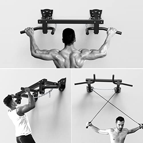Wall-Mounted Pull-Up Bars/Climbing Frames, Steel Fitness Bar with 4 Rings and 4 Handles, Resistance Band Sandbag Suspension Equipment