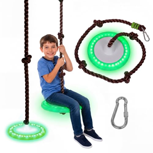 Swurfer Disco Tree Swing - Swing Sets for Backyard, Outdoor Swing, Swingset Outdoor for Kids, Easy Installation, Heavy Duty, Adjustable Climbing Rope, Weather Resistant - style: Disco Swing With Climbing Rope - Glow – Disco LED Swing