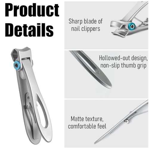 Bestac Heavy Duty Ultra Wide Jaw Nail Clippers Set - Stainless Steel Toenail Clippers for Thick Nails, Seniors, Men & Women - Big Manicure Pedicure Nail Cutter Kit (Silver) - color: Silver