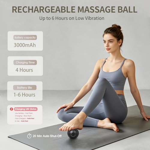 Heating Vibrating Massage Ball with 7 Modes & Memory Function for Myofascial Release, Deep Tissue and Trigger Point Muscle Therapy - Targets Back, Hip, Leg, Neck & Foot (Black) - color: Black