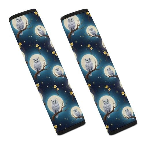 2 Piece Universal Soft and Comfortable Seat Belt Shoulder Pad for Kids, Most Cars, Owls Moon Seat Belt Covers Cushion, Neck and Shoulder Support - color: Pattern 474