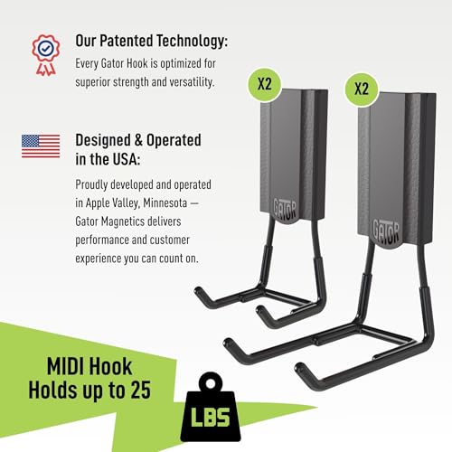 GATOR MAGNETICS MIDI 2.5 & 4" Open Hooks, 25 lb Heavy Duty Magnetic Hooks for Steel Surfaces, Patented Easy-Release, Non-Slip Grip – Storage & Organization, Garage, Shed, Home, Cleaning Tools -4 Pack - size: 2.5" & 4" - 4 Pack, style: Open Hooks