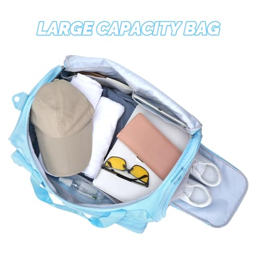 MAXTOP Gym Bag for Women Men Travel Duffle Bag Large Capacity Carry On Weekender Overnight Bag With Shoe Compartment Gym Tote Dry Wet Separation Duffel Bag for Travel - color: Light Blue, style: Gym Bag