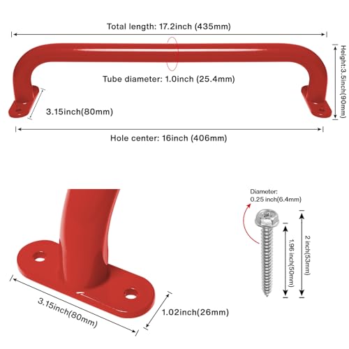 17'' Red Playground Handles Indoor Kids Monkey Bar Ladders Pack of 6 | Heavy Duty Solid Steel, Bright Color Smooth Glossy Powder Coated, Comfy Secure Handle Bar for Playset SwingSet Climbing Frame - color: Red