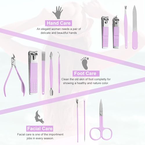 Nail Kit, Manicure Kit, Nail Care Kit for Women, Manicure Pedicure Set, Nail Clippers Toenail Clippers Kit, Professional Manicure Kit Pedicure Kit, Purple Travel Case, Set of 12. - color: Purple