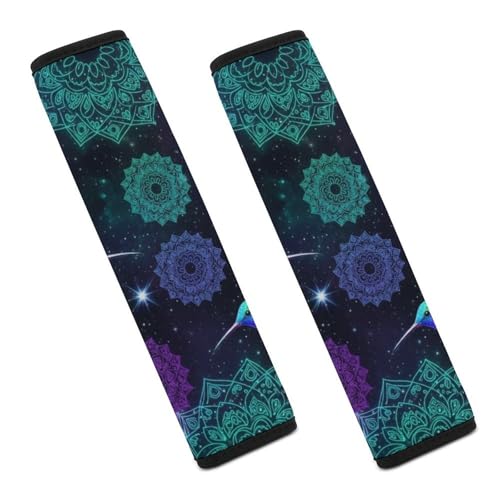 Breathable Seat Belt Shoulder Pad for Adults and Children, Stroller Pushchair High Chair, 2 Pack Hummingbird Floral Bird Mandala Flowers Neck Strap Covers Easy Install (No Tool) - color: Pattern 1012