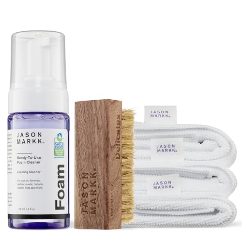 Jason Markk Quick Clean Kit & Microfiber Towel Bundle, 5-Piece Set, Ready-To-Use Foam & Delicates Brush, 3-Pack of Towels, Ideal for Footwear, Safe for Leather, Suede, Nubuck, Cotton, Knits