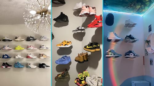 SIPRDE Floating Shoe Display Shelves for Wall Mount Set of 6 - Clear Acrylic Floating Shelves for Showcase Sneaker Collection or Shoes Box