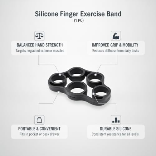 Premium Silicone Finger Resistance Band for Hand Exercise and Grip Practice - color: Black