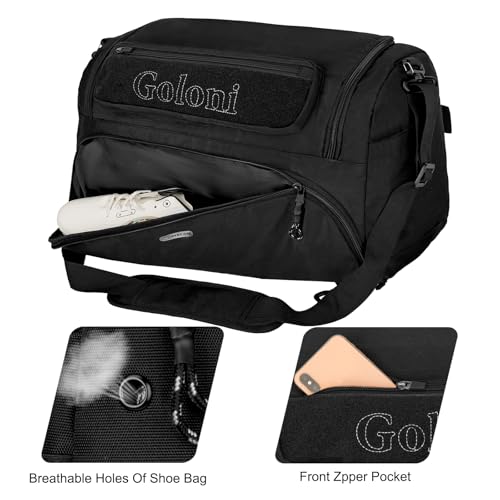 Goloni Gym Bag for Men & Women,40L Large 3 in 1 Sports Travel Duffel Bag with Shoes Compartment and Wet Pocket,Weekender Overnight Backpack,Black - color: Black