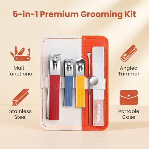 5-in-1 Manicure Set for Women Men, Fingernail Toenail Clippers Stainless Steel Manicure Pedicure Kit w/Angled Trimmer Professional Nail Grooming Kit with Portable Travel Case - color: 5pcs - 3 Color