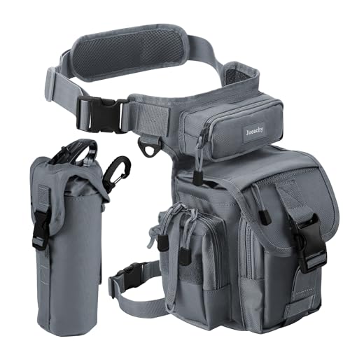 Jueachy Drop Leg Bag for Men Tactical Metal Detecting Thigh Pack with Water Bottle Pouch - color: Light Grey