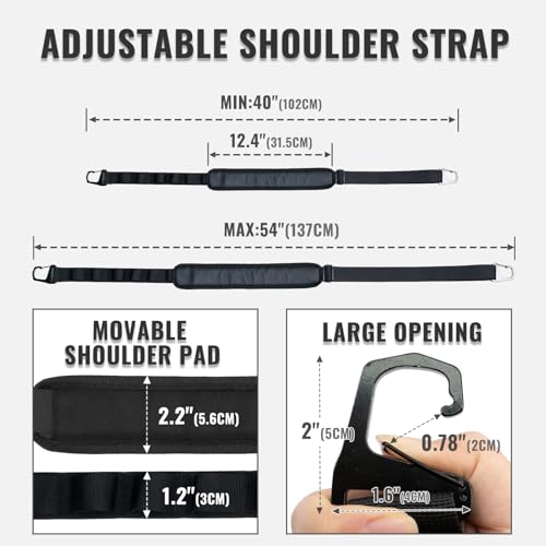 NATURE PIONEOR Replacement Shoulder Strap, Adjustable Crossbody Bag Strap | 6 MOLLE Loops, Universal Padded Purse Strap for Gym Messenger Luggage Duffle Tool Golf Bag, Large Opening Metal Hook,Black