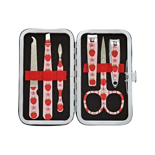 Éclat Manicure Pedicure Kit for Men & Women, 6Pcs Finger & Toe Nail Care Tools Includes Nail Clipper Cutter, Tweezer, File, Cuticle Pusher, Personal Care Professional Grooming Set With Travel Case - color: Mini Mani+pedi Print Set (6pc Berry)
