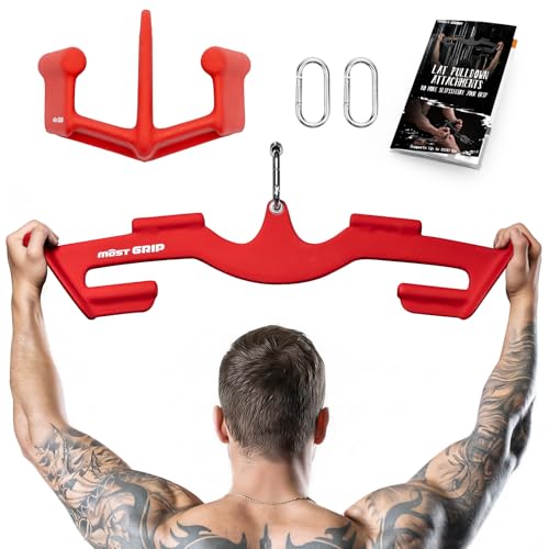 LAT Pull Down Bars Set, Triangular Stability LAT Pulldown Attachments with 8 Ergonomic Handles for Whole Back Training, Non-Slip Cable Machine Attachment for Gym Home Workout - color: Ruby Red