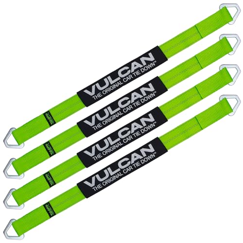 VULCAN Car Tie Down Axle Strap with Wear Pad - 2 Inch x 36 Inch - 4 Pack - High-Viz - 3,300 Pound Safe Working Load - size: 2" x 36" Hi Viz Green (4 Pack)