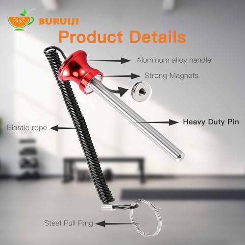 Universal Magnetic Weight Stack Pin with Pull Rope - Gym Pin for Weight Stack Machines | Commercial & Home Gym Accessories | Replacement Weight Pins for Strength Training Equipment - color: Red