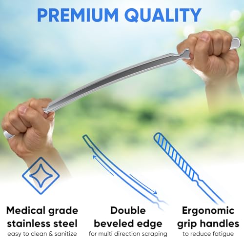 Crescent Bar Muscle Scraper Tool – 304 Stainless Steel Wide IASTM & Bodywork Scraping Instrument with Dual-Hand Grip for Larger Muscle Groups, Ergonomic Shape for Massage Techniques - color: Crescent Bar