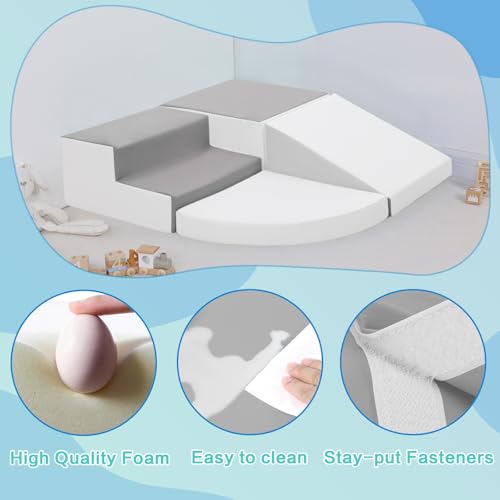 TODIBY Foam Blocks Climbing for Kids: Toddler Toys for Indoor and Outdoor Fun - Soft PU Leather Play Structure for Crawling and Sliding - Ideal for Playhouse and Play Gym Activities - style: Grey/White