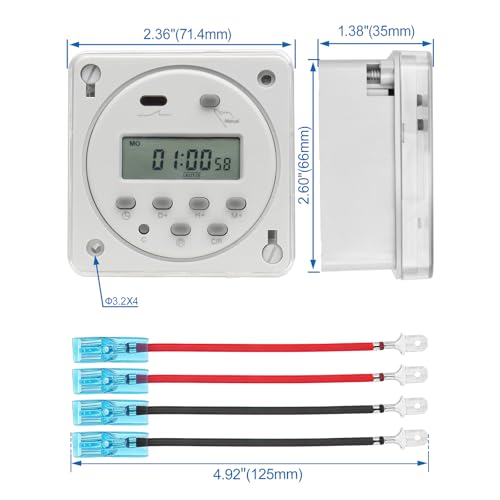 Baomain Time Switch Relay with 4 x Terminal Cable & Waterproof Cover,Digital LCD Programmable Timer,110V AC Input,200-250V 16A Output,28 Programs Daily/Weekly Schedule,CN101A - size: Timer with Terminal Cable & Cover