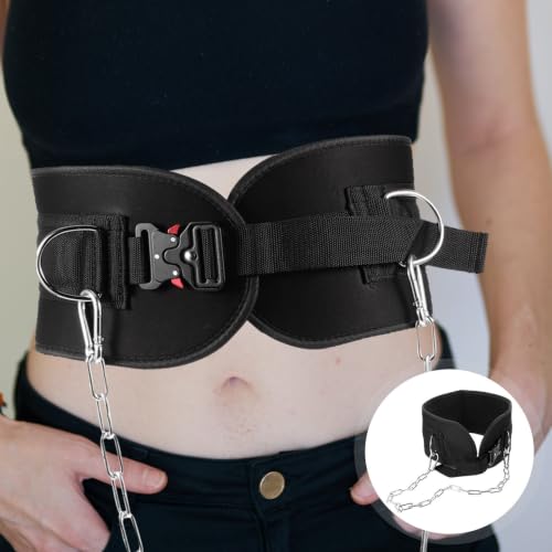 Black Fitness Dipping Belt with Metal Chain for Weightlifting, Creative Design Waist Belt to Reduce Waist Pressure, for Indoor Fitness and Physical Exercise