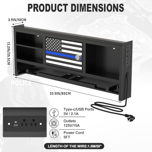 Police Gear Rack with Built-in Power Strip, Tactical Gear Organizer Stand for Duty Belt, Police Vest, Body Armor, Plate Carrier, Helmet Storage, Heavy Duty Gear Rack - size: Wall Mounted w/Combination Lock