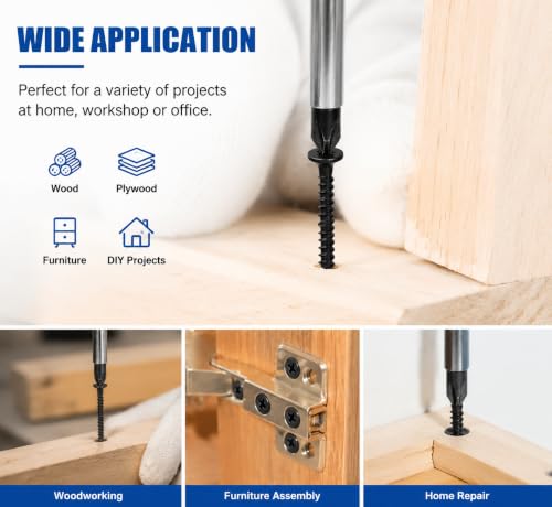 #6x15-3/4 Wood Screws 130pk Self-Tapping Rust Resistant | Reusable Storage Case | No Pre-Drilling Needed | Ideal for DIY Furniture & Drywall | Premium Anti-Rust Coating - color: Black 130 pcs