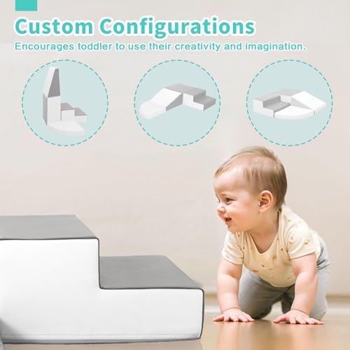 TODIBY Foam Blocks Climbing for Kids: Toddler Toys for Indoor and Outdoor Fun - Soft PU Leather Play Structure for Crawling and Sliding - Ideal for Playhouse and Play Gym Activities - style: Grey/White