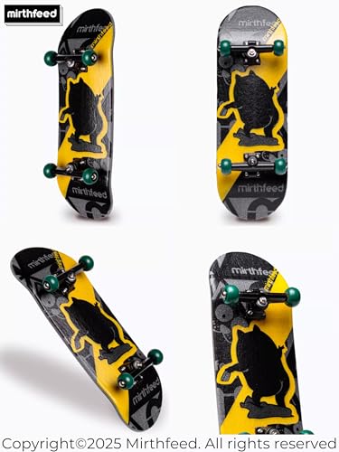 32mm Pro Fingerboard Complete Set | Bearing Wheels | 5 Ply Maple Deck | Anti Skid Grip Tape | Complimentary Tool | Concave Shape - color: Mini Finger Skateboard H : Hangry Kitty