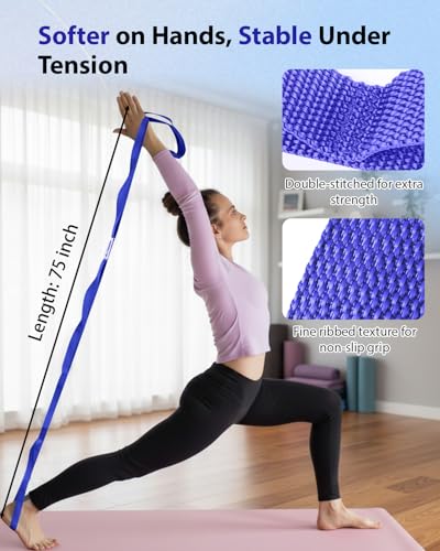 Trideer Stretching Strap with Loops & Leg Lifter, Non-Elastic PT-Style Physical Therapy Strap for Knee Replacement Rehab, Hamstring, Calf & Back Stretcher Mobility, Hip, Shoulder & Yoga - color: Deep Blue