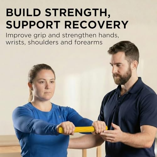 THERABAND FlexBar Resistance Bar, Extra Light, Wrist & Forearm, Yellow | Flex therapy bar for physical therapy, wrist and forearm exercise, with a non slip grip - color: Yellow - Extra Light, style: New Version