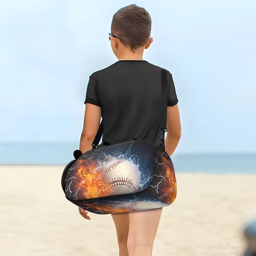 Kids Sports Duffel Bag for Boys & Girls - Fire Ice Baseball 100% Polyester Gym Bag with Separate Shoe Compartment, Adjustable Shoulder Strap, Compact Travel & Workout Gear Bag - color: Fire Ice Baseball