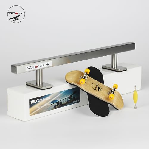 32mm Wood Bearing Wheel Fingerboard and 10" Long Metal Flat Fingerboard Rail Combination Package