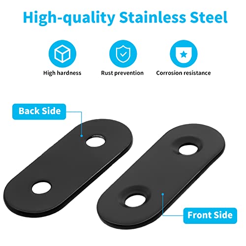 Biaungdo 1.5" Stainless Steel Flat Plate Straight Bracket, Black,20 Sets | Metal Corner Brace Brackets, Mending Repair Plate Brace, With Screws & Screwdriver, For Wood (40mm x 16mm x 2mm) - size: 40x16x2.0mm