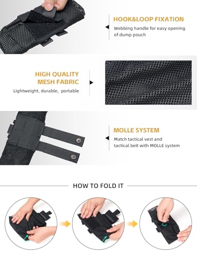 IDOGEAR Tactical Dump Pouch with Adjustable Metal Strip Closure Foldable Mesh Pouches MOLLE Utility Bag Mag Recovery Holster Tactical Belt Vest Backpack Accessories - color: Black