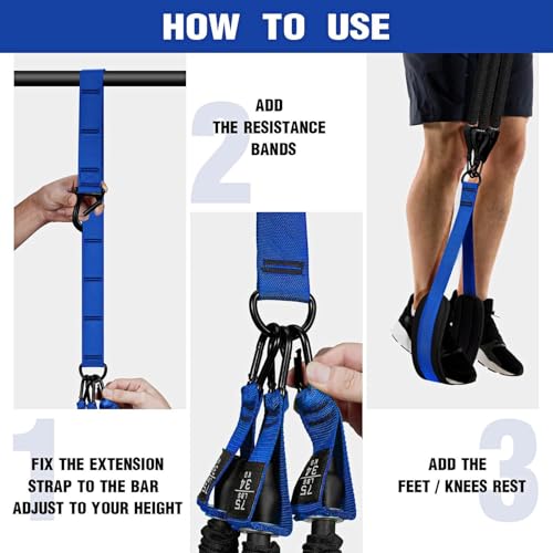 Adjustable Heavy Duty Pull Up Assistance Bands with Fabric Feet and Knee Rest - Pull Up Resistance Bands for Men, Women, and Seniors - Perfect for Dip and Resistance Strength Training Glamflex - color: Blue