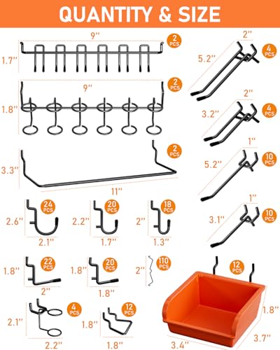 INCLY 276PCS Pegboard Accessories Organizer Kit for 1/4 Inch Pegboard | Extra Thick, Heavy Duty, Pegboard Hooks with Bins & Paper Towel Holder, Peg Board Hooks, For Garage Wall Hanging Tools - size: 276PCS