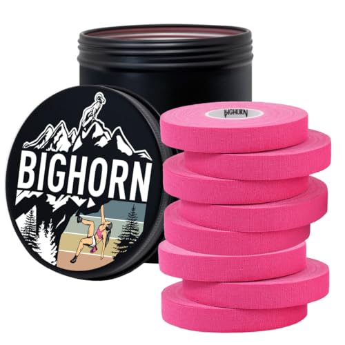 Bighorn Athletics Finger Tape, Female Climber Tin, 0.5"x45ft, 8Rolls, Pink | Climbing tape with retro design tape holder for tension support & bouldering. EZ tear, strong adhesive, residue-free. - color: Pink