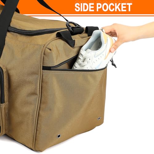 120L Extra Large Gym Duffle Bag for Men Women with Shoes Compartment Heavy Duty Tactical Sports Duffel Bag Big Football Baseball Basketball Soccer Hockey Team Equipment Bag, Brown - color: Brown