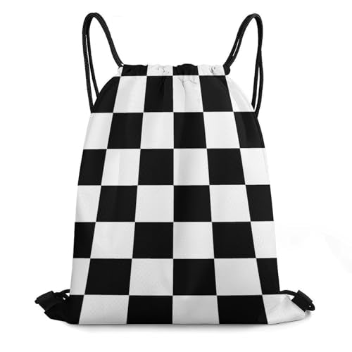 Beam Backpack Drawstring Sack Large Capacity for Soccer Basketball Sports Equipment Travel Men Women, Race Checkerboard Checkered Black And White Bags - color: Picture (34)
