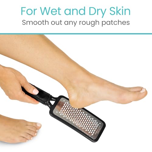 Vive Foot File (3 Pack) - Feet Scraper for Dead Skin - Heel Grater, Callus | Remover Scrubber Tool, Rasp for Cracked Heels - Stainless Steel Pedicure Filer for Men & Women - Use on Wet or Dry Skin