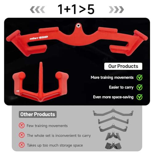 LAT Pull Down Bars Set, Triangular Stability LAT Pulldown Attachments with 8 Ergonomic Handles for Whole Back Training, Non-Slip Cable Machine Attachment for Gym Home Workout - color: Ruby Red