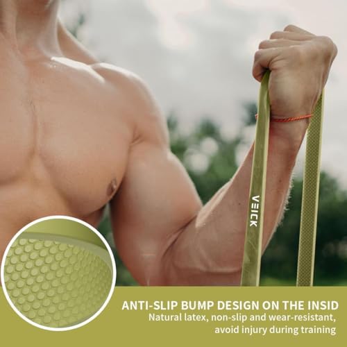 VEICK Pull Up Assist Resistance Bands for Home Gym | 100% Natural Latex, Non Slip Leather Texture, Space Saving, Versatile for Full Body Training, Home Gym - color: Green/Purple Set of 4 + Hand Grip Pads