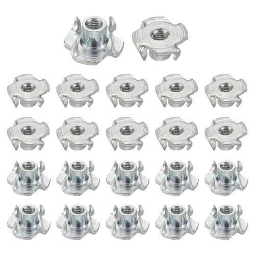 HARFINGTON M4x6.7mm T-Nuts 4 Pronged Tee Nut 0.57" x 0.26" Fully Thread Carbon Steel Inserts for Wood, Rock Climbing Holds, Cabinetry, Furniture 100pcs - size: M4x6.7mm, 14.5mm