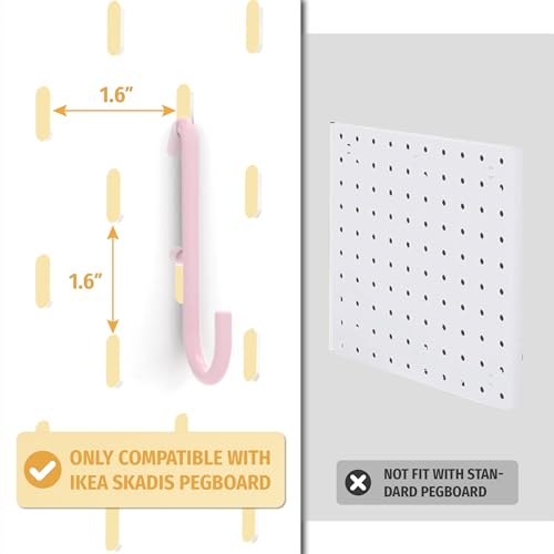 Pink Pegboard S Hooks for IKEA SKADIS, 16 Pack | Compatible with IKEA SKADIS Pegboard, Rust Resistant Steel Hooks, 18 lb Load Capacity for Kitchen, Office, Craft - style: Pink S Hook