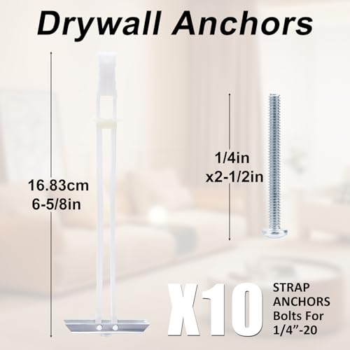 Heavy Duty Drywall Anchor Bolts with 1/4"-20 Fastener Suitable for TV Mounting Hollow Wall Anchor Bolt Screw Kit Supports Up to 270 lbs Each on 1/2 Inch Drywall Pack of 10 - size: 1/4"-20：Pack of 10